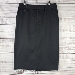Lauren Ralph Lauren LRL Womens Pencil Skirt Size 4 Black Buttons Cotton Pockets